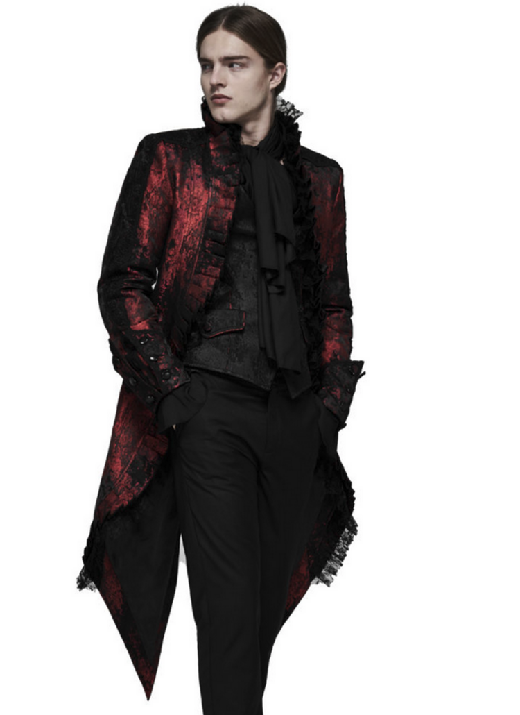 Rococo Lace Trimmed Tuxedo Coat Red Black