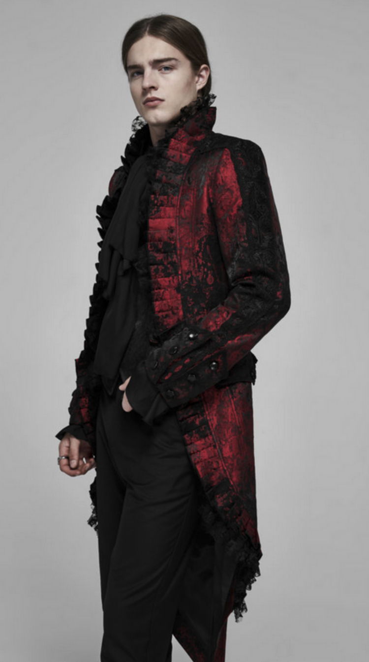 Rococo Lace Trimmed Tuxedo Coat Red Black