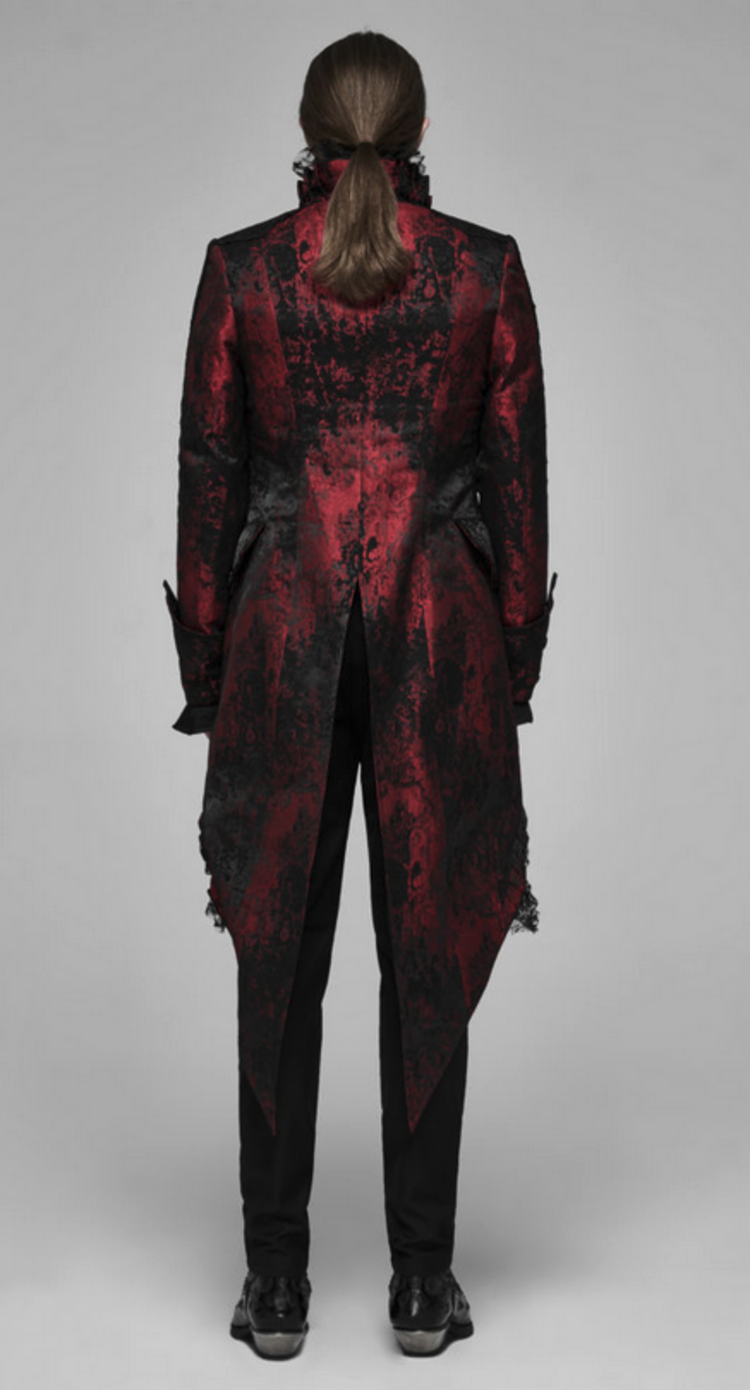 Rococo Lace Trimmed Tuxedo Coat Red Black