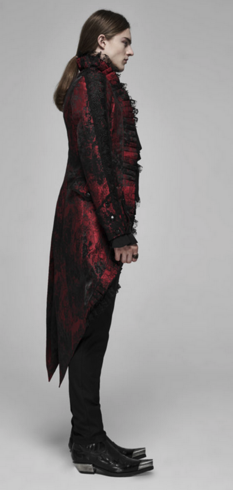 Rococo Lace Trimmed Tuxedo Coat Red Black