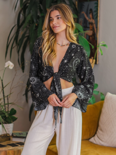Lotus and Luna Cosmic Sky Daydreamer Top Black O/S