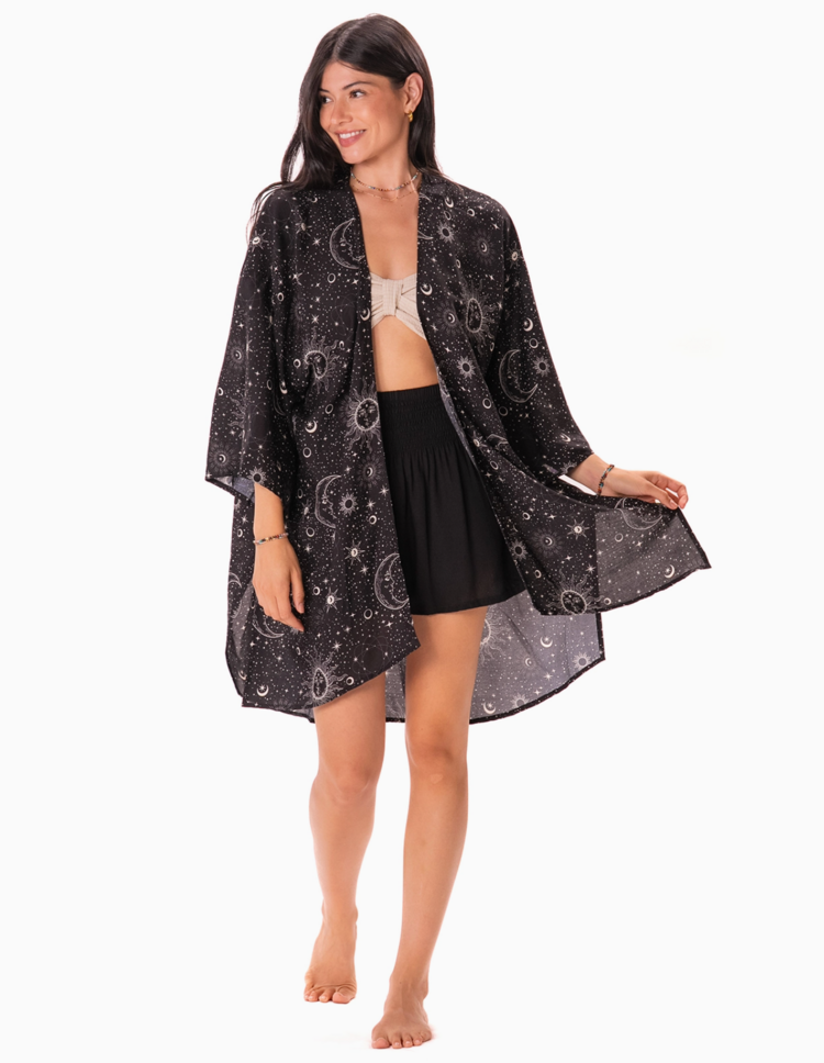 Lotus and Luna Cosmic Sky Aloha Cover Up Black