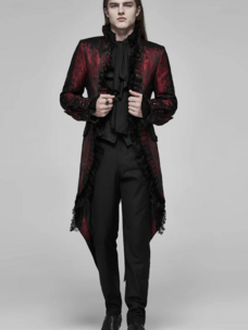Rococo Lace Trimmed Tuxedo Coat Red Black