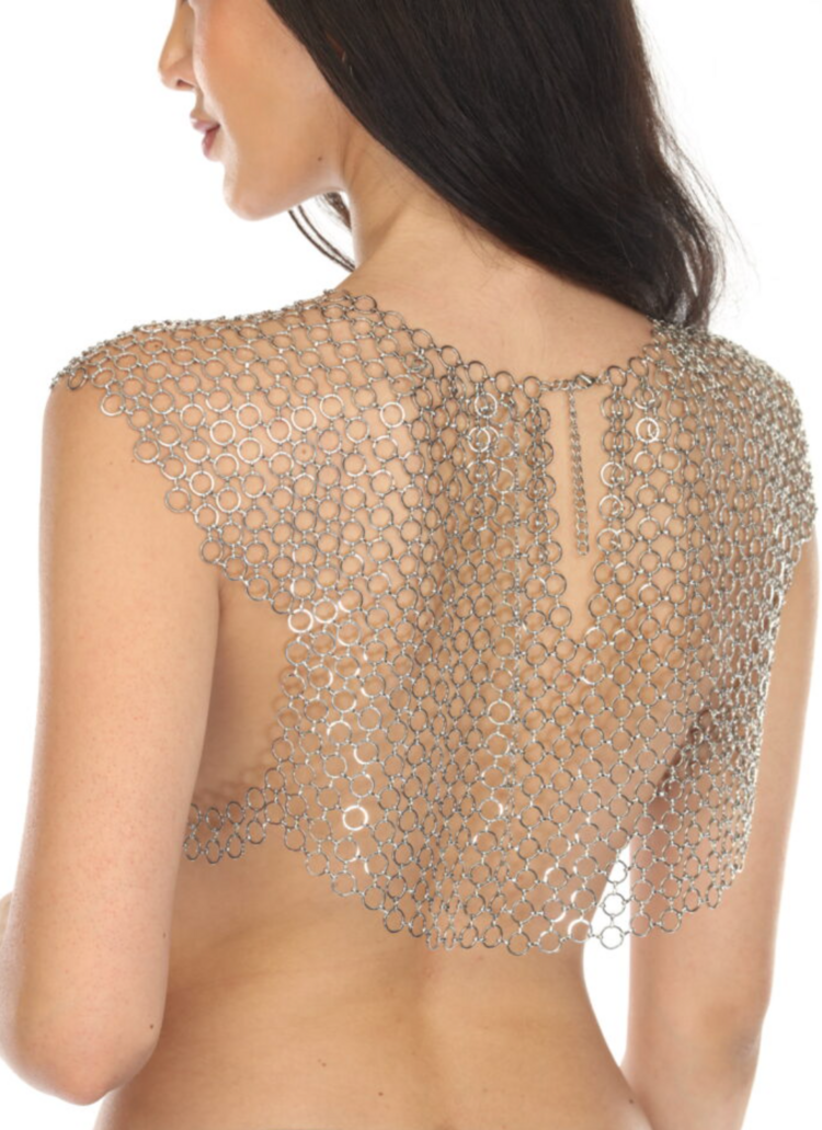 Metallic Chainmail Payette Sequin Crop Top Silver