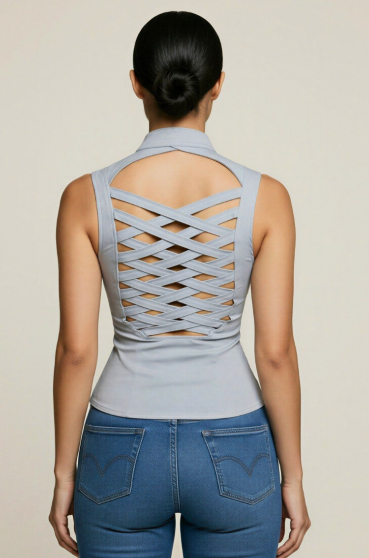 Lace Up Detail Criss Cross Open Back Top