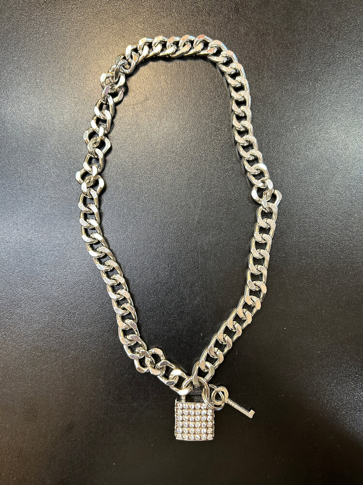 Cuban Chain Padlock Necklace Rhinestone