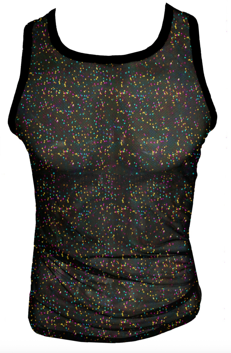 Glitter Mesh Tank Black Multi