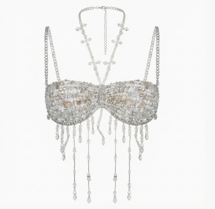 Aurora Clear Beaded Backless Carnival Top