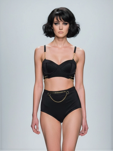 Hoss International 2pc Set with Zipper and Chain Details Black/Gold