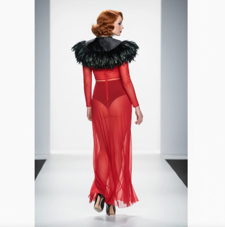 Hoss International Feather Tie Front Cape Black