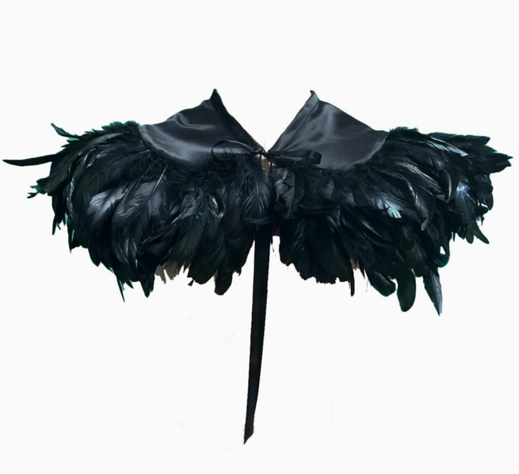 Hoss International Feather Tie Front Cape Black