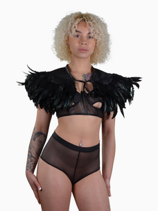 Feather Tie Front Cape Black