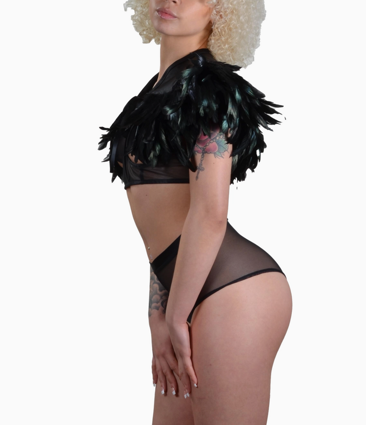 Hoss International Feather Tie Front Cape Black