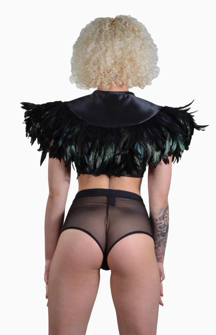 Hoss International Feather Tie Front Cape Black