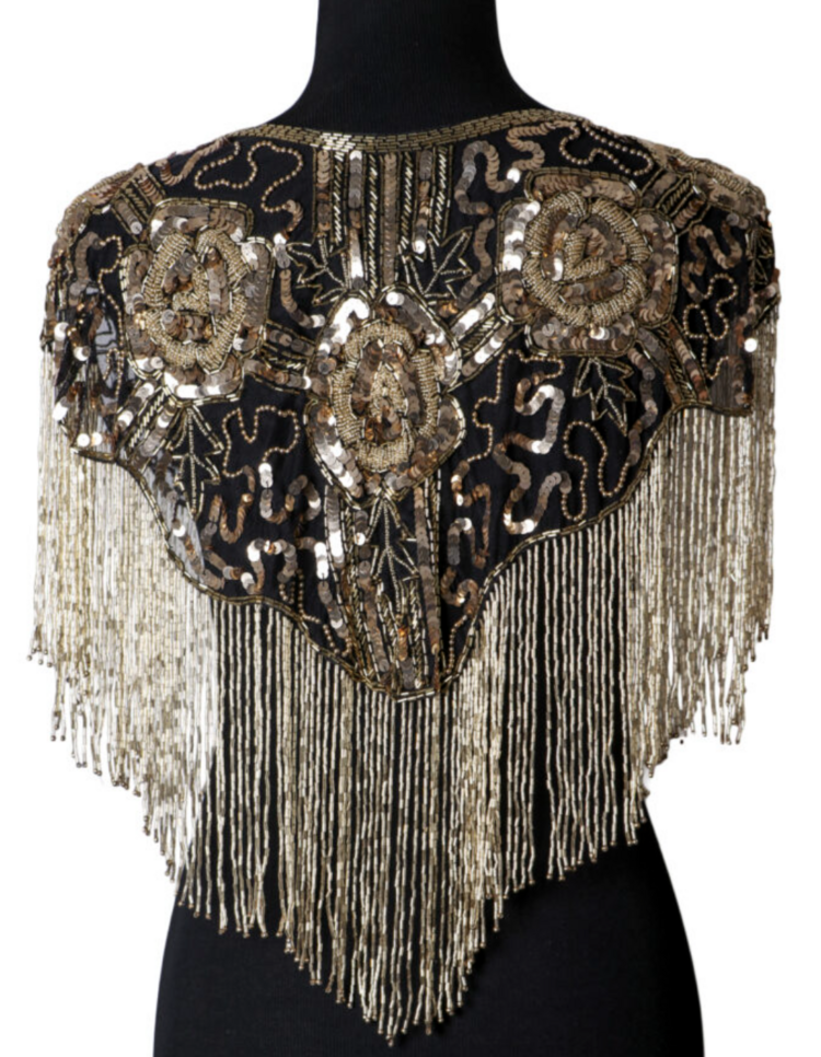 Beaded Art Deco Shoulder Shawl w/ Roses