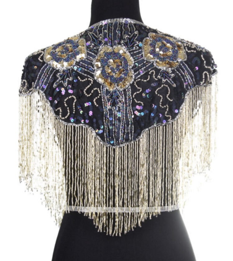 Beaded Art Deco Shoulder Shawl w/ Roses