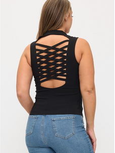 Lace Up Detail Criss Cross Back Cutout Halter Top Plus