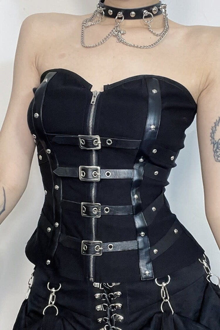 Gothic Buckle Corset Top Black
