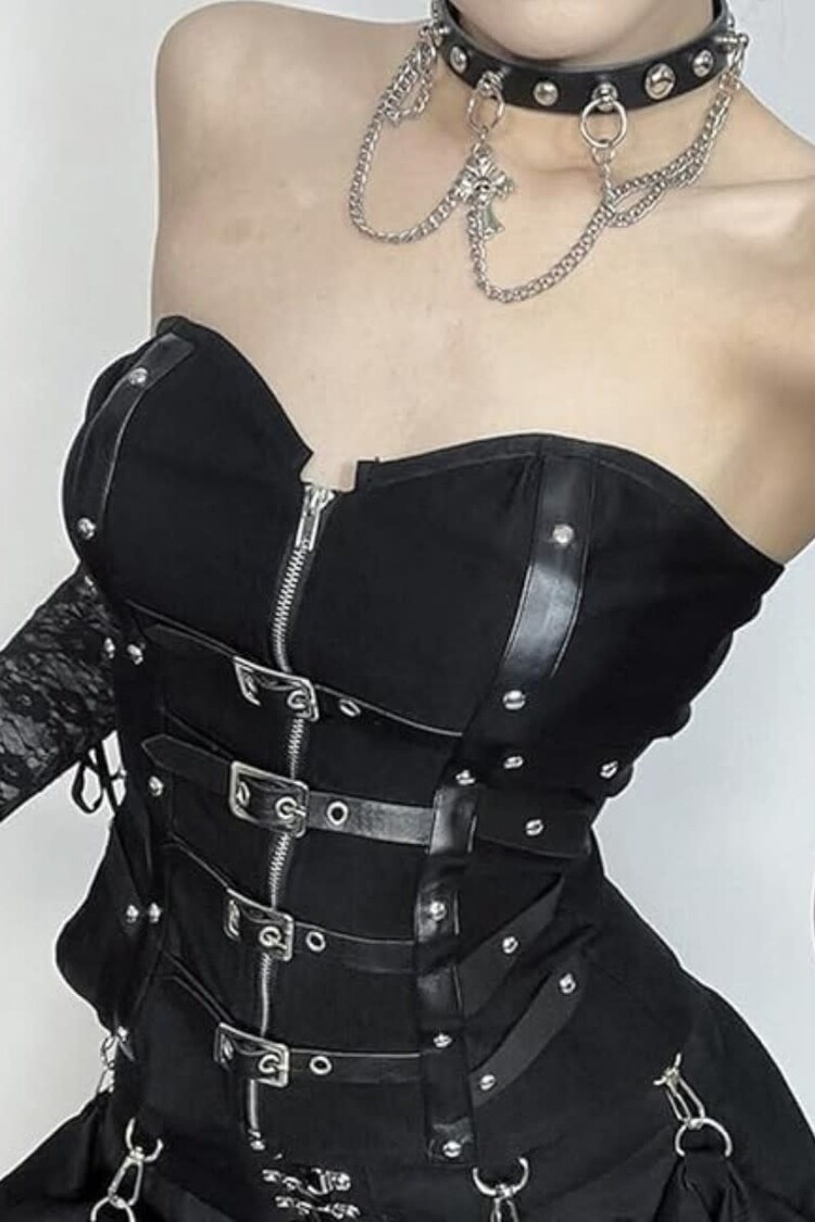 Black Gothic Buckle Corset Top