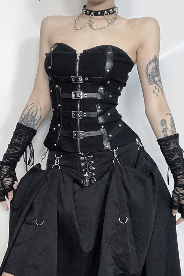 Gothic Buckle Corset Top Black
