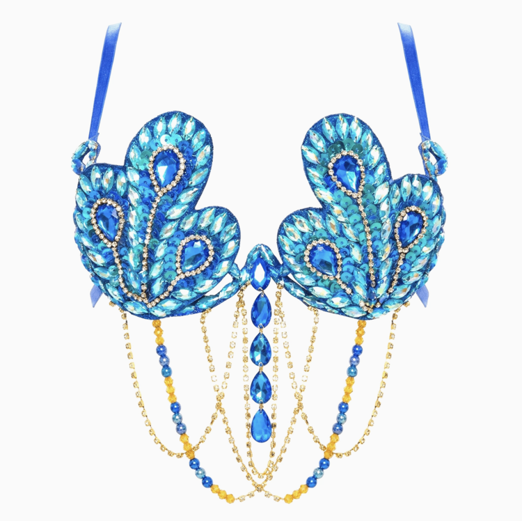 Blue Green Peacock Carnival Bra