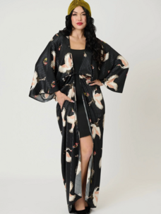 Black & White Crane Long Kimono OS
