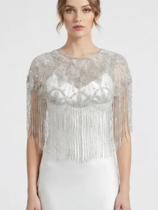 Kismet Nomade Celeste Art Deco Beaded Fringe Cape Silver