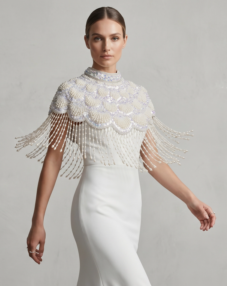 Kismet Nomade Gatsby Beaded Fringe Cape Ivory