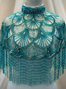 Kismet Nomade Art Deco Beaded Fringe Cape Turquoise