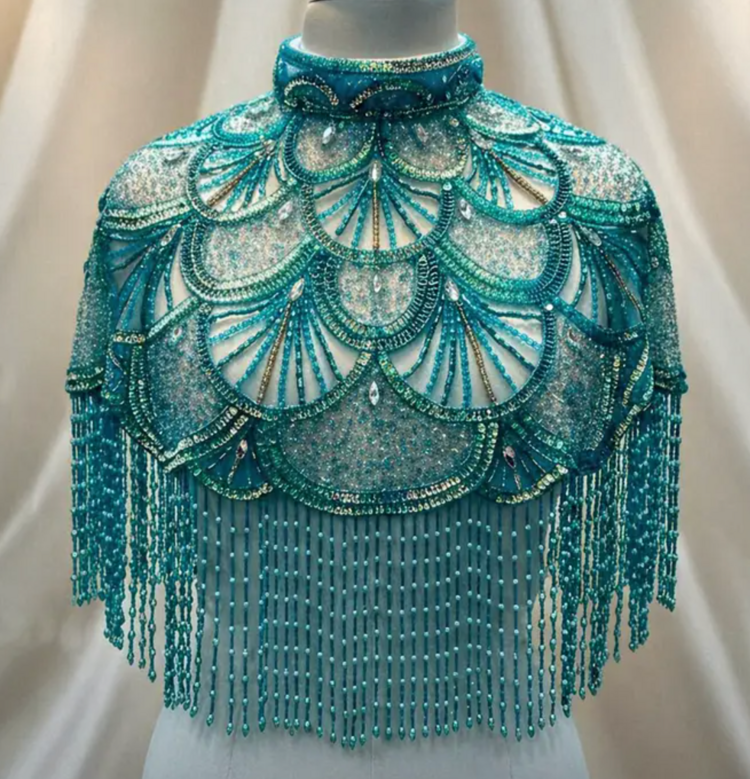 Kismet Nomade Art Deco Beaded Fringe Cape Turquoise