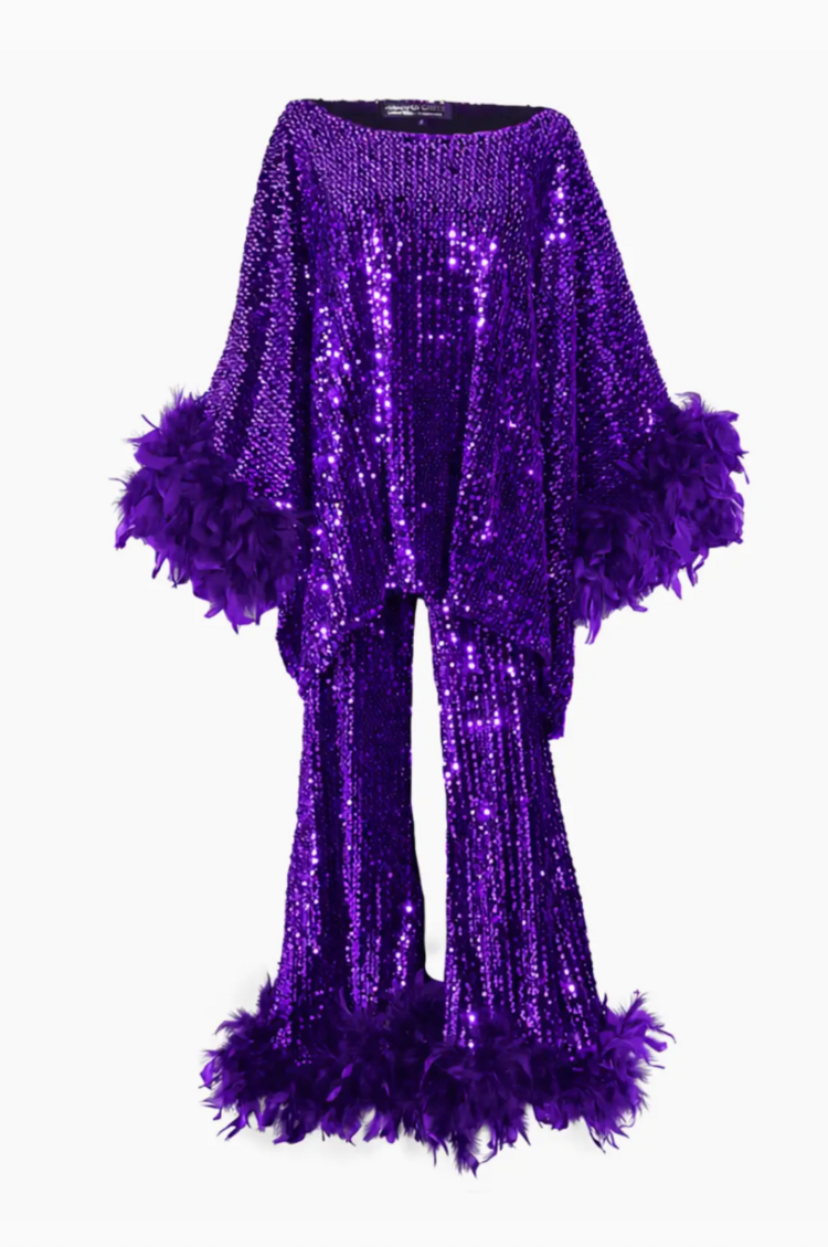 Cara Sequin Feather Trim Disco Set Fuchsia Flash