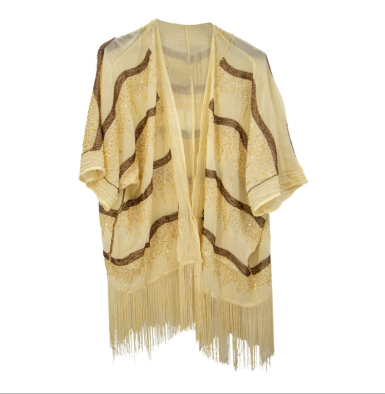 Gold and Ivory Sequin and Fringe Kimono