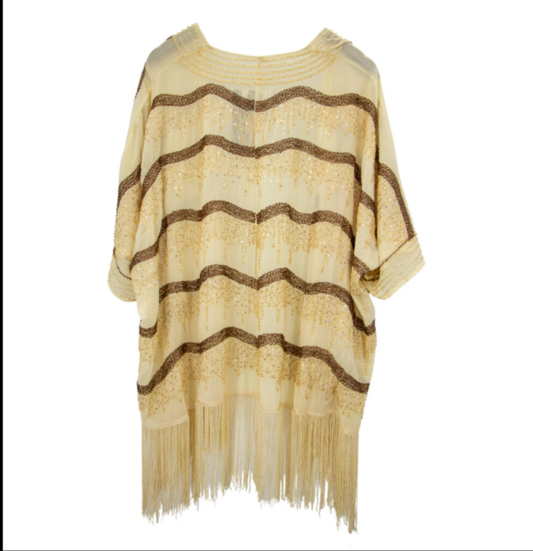 Gold and Ivory Sequin and Fringe Kimono