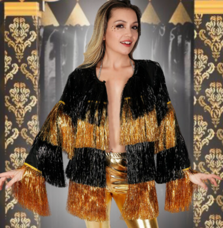 Black and Gold Tinsel Fringe Jacket