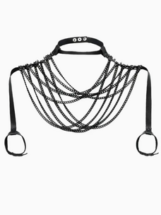 Leather Chain Drape Harness Choker Black