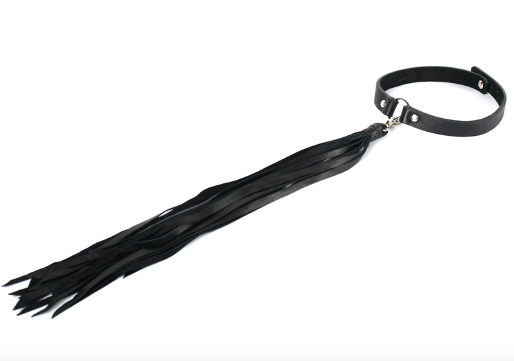 The Dark Italian Leather Fringe Whip Choker Black