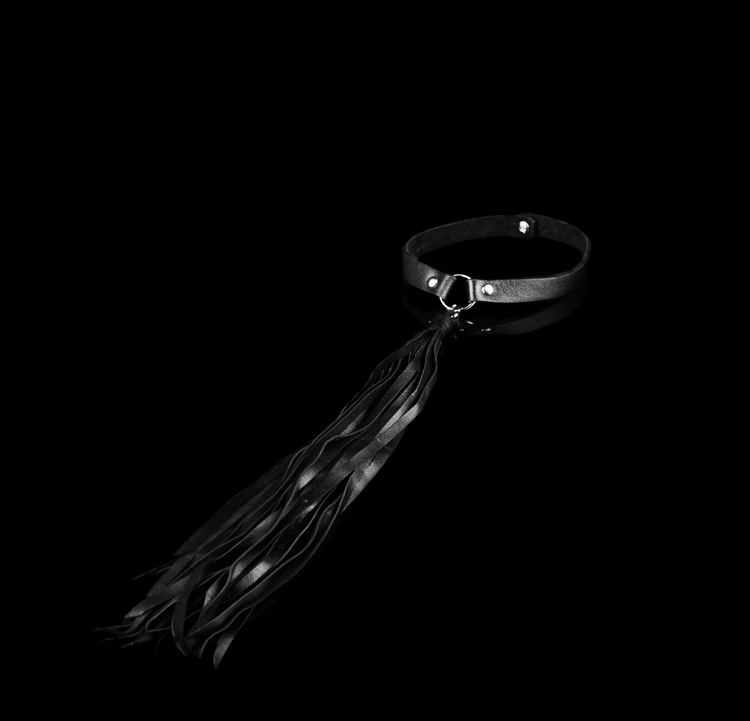 The Dark Italian Leather Fringe Whip Choker Black