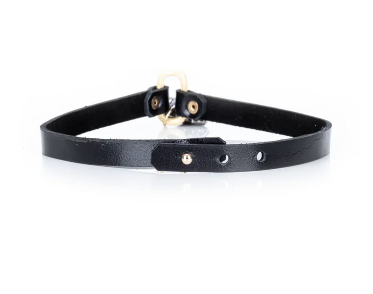 Crystal Drop Leather Choker Black Strap with Gold Loop
