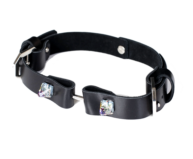 The Dark Italian Leather Eclipse Choker Black with Crystal Accent