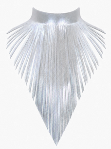 Metallic Leather Fringe Statement Necklace Silver
