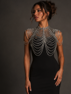Draped Rhinestone Shawl Collar Silver