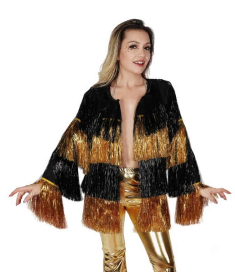 Tinsel Fringe Jacket Black and Gold