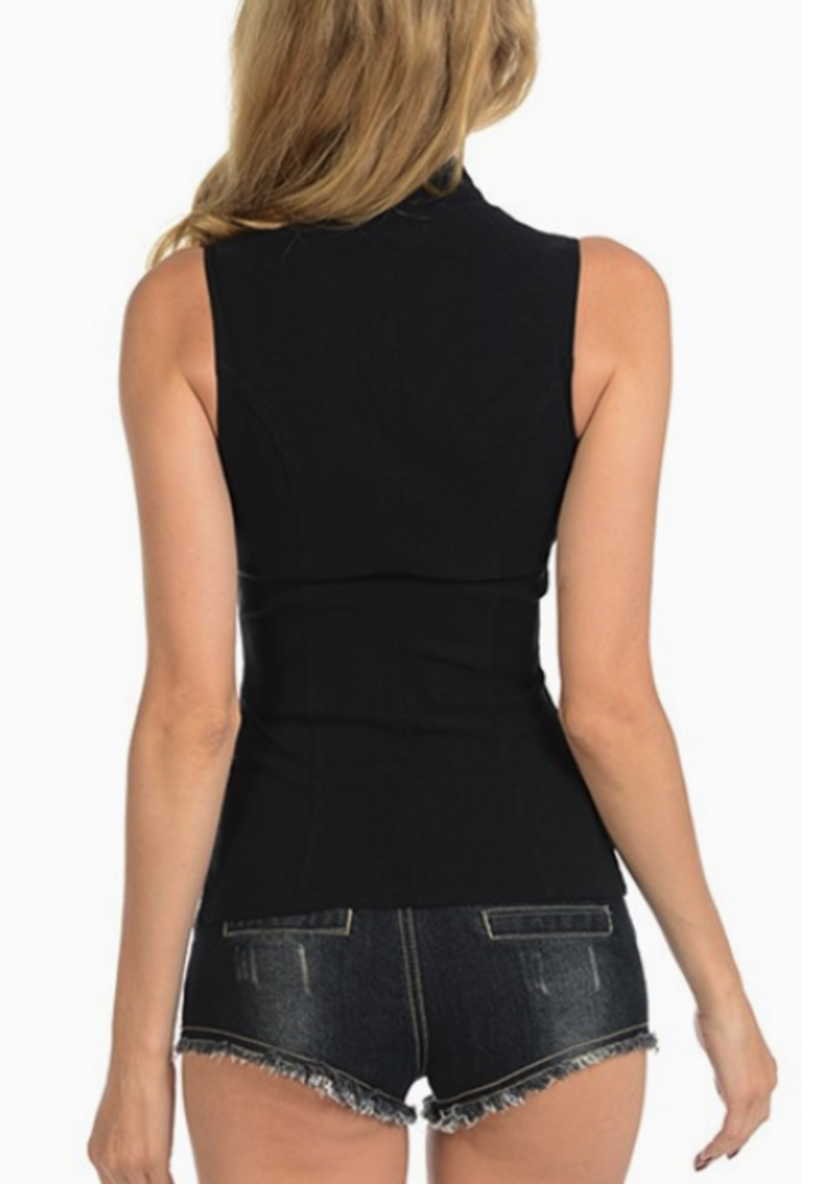 Front Lace Up Zip Top w/ Stand Up Collar