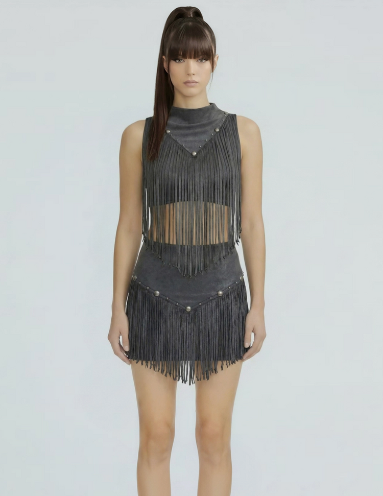 Desert Moon Studded Fringe Skort