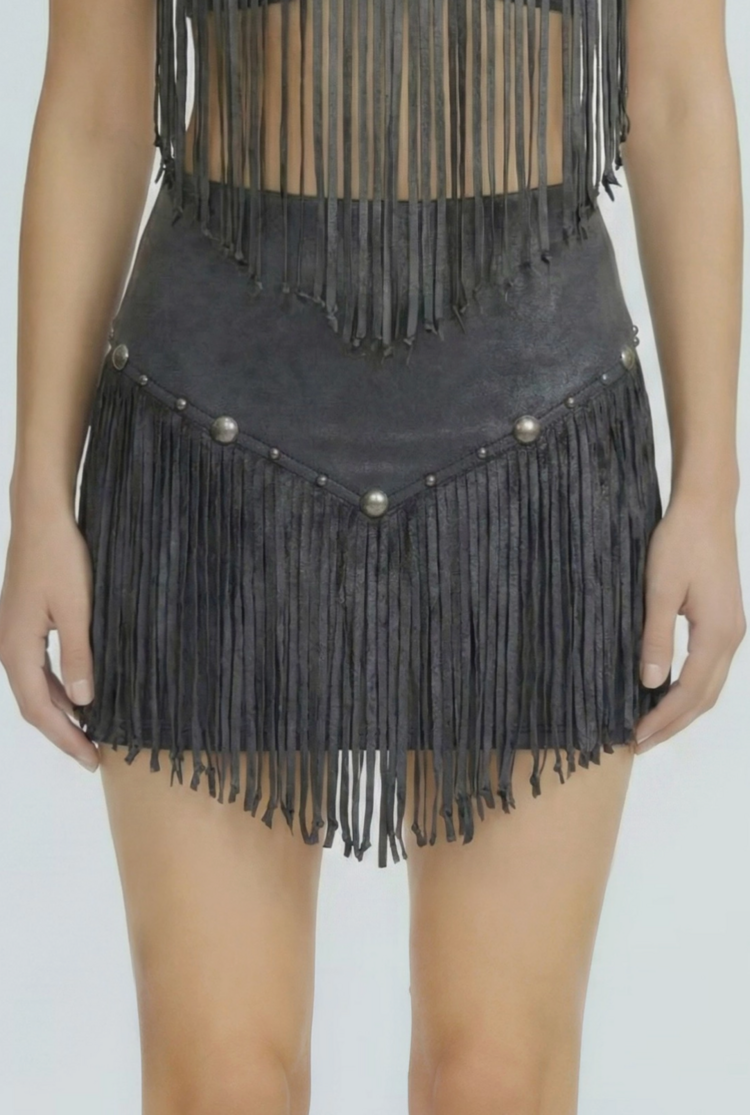 Desert Moon Studded Fringe Skort