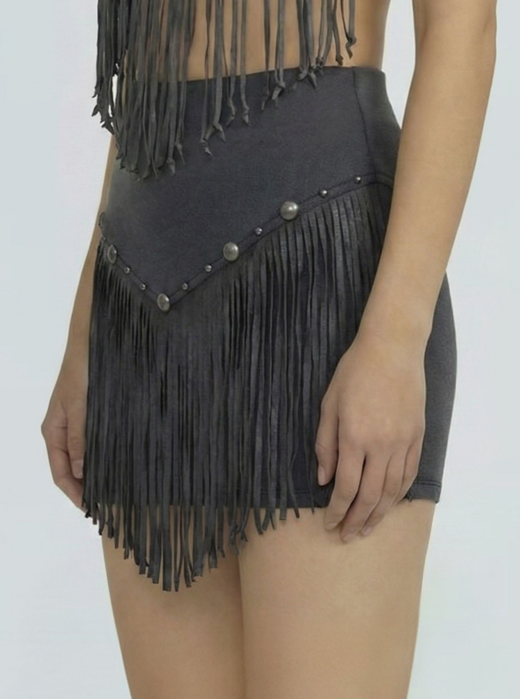 Desert Moon Studded Fringe Skort