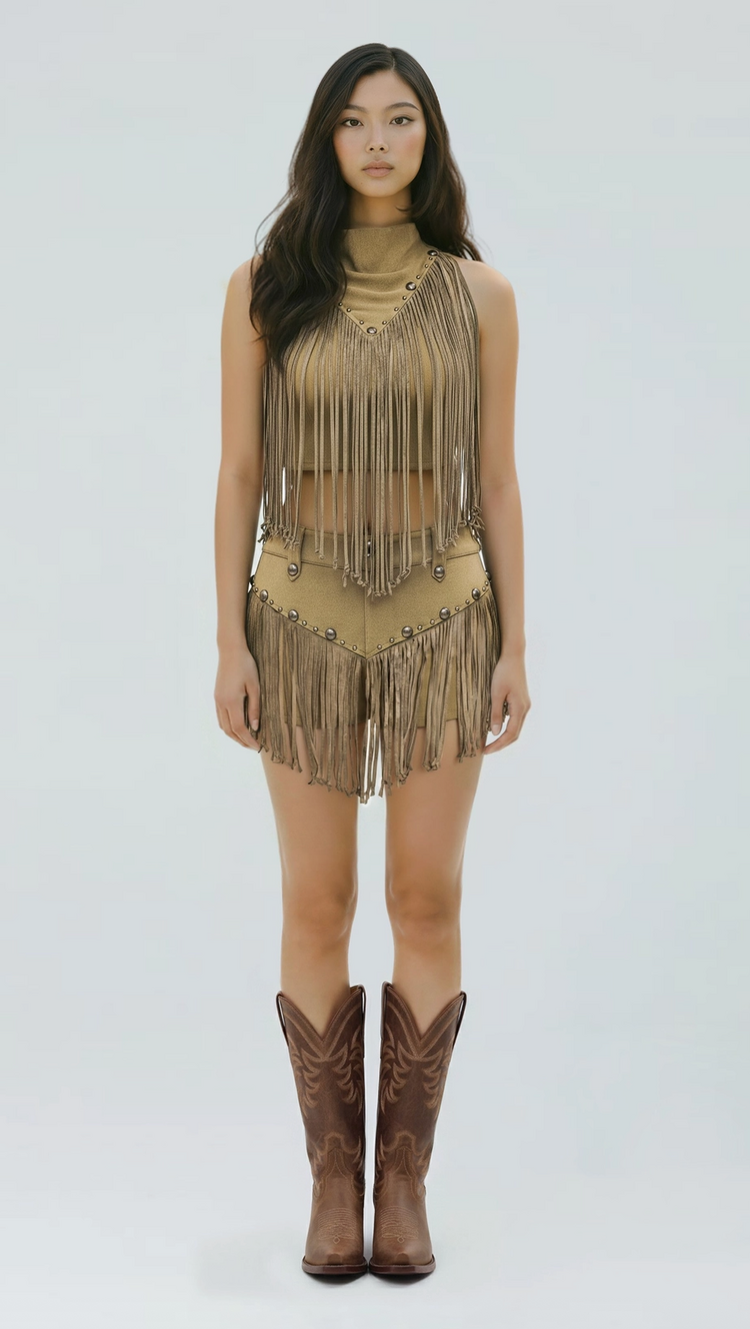 Sierra Studded Fringe Mini Shorts