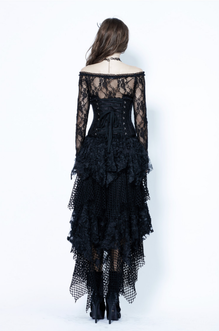 Gothic Messy Mesh Lace Skirt Black