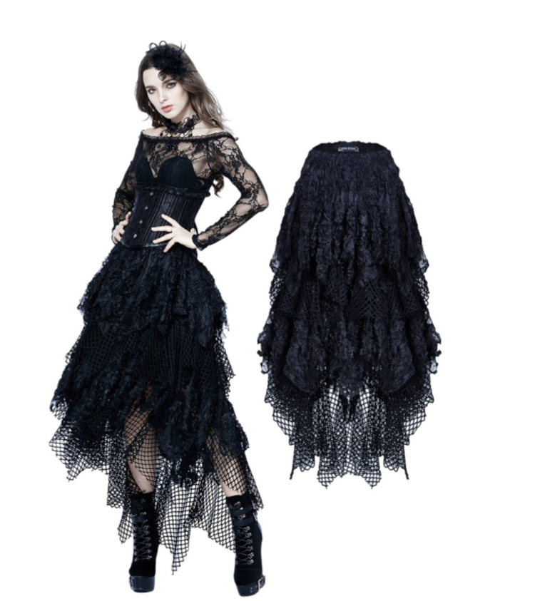Gothic Messy Mesh Lace Skirt Black