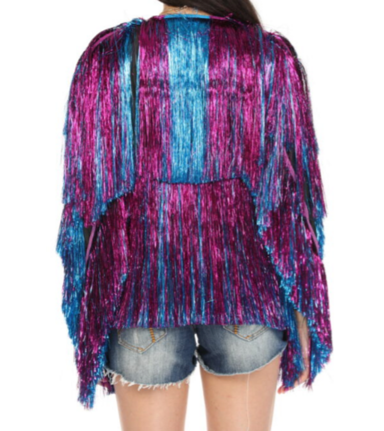 Cropped Tinsel Fringe Jacket Purple and Blue